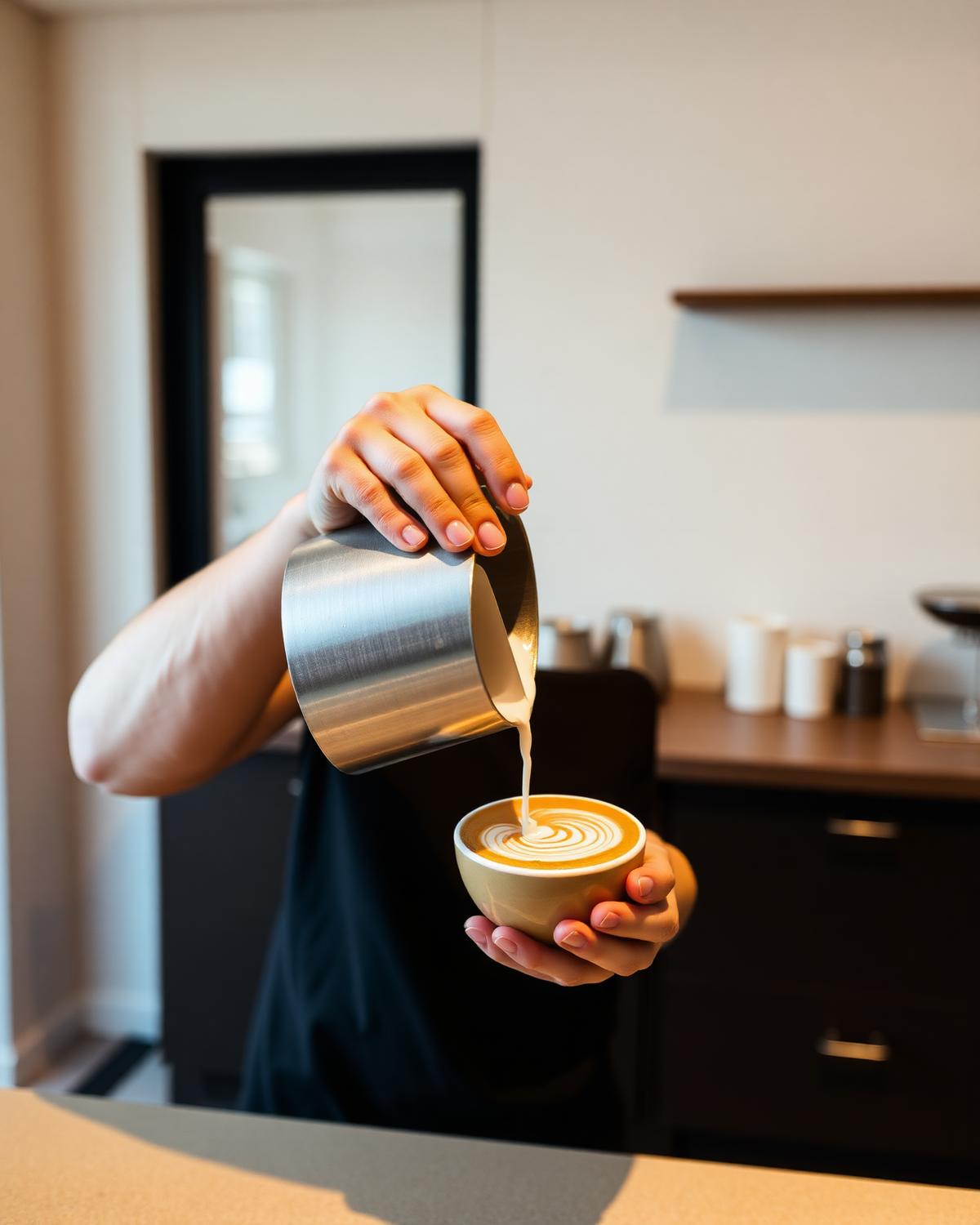 Barista preparing latte art